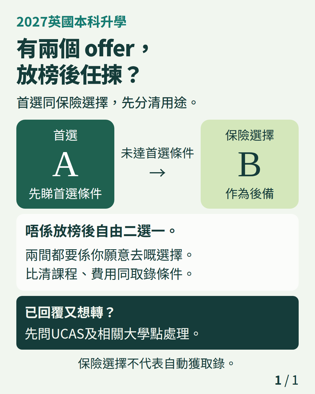 2027英國本科升學:有兩個 offer,放榜後任揀?